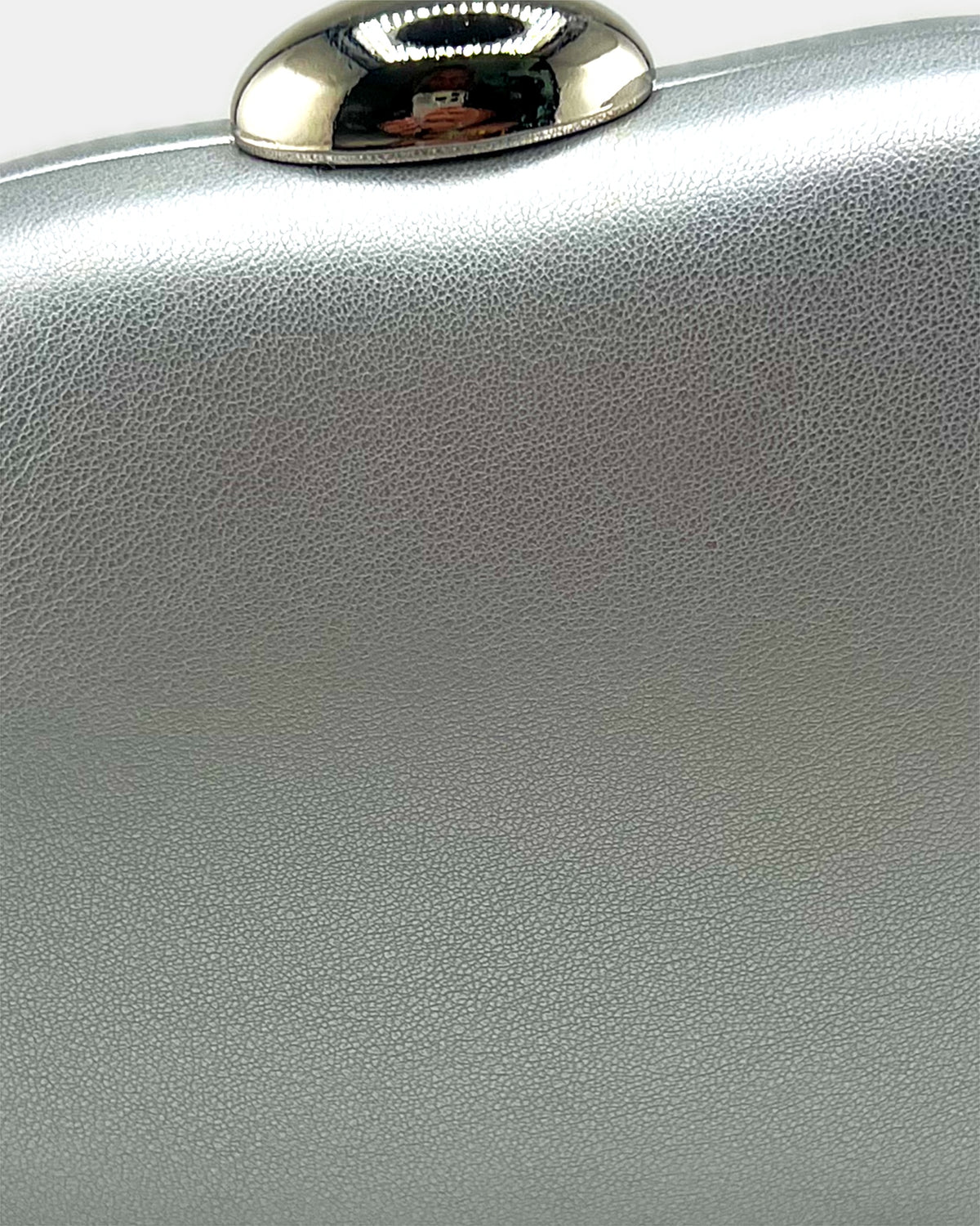 Izoa Coralie Pebble Clutch in Silver – close-up detail