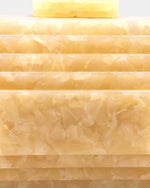 Izoa Imogen Tiered Acrylic Clutch in Peach – close-up detail