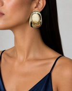 Izoa Isadora Statement Stud Earrings in Cream – worn by a model