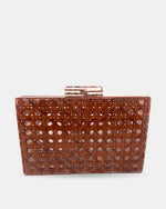 Izoa Juniper Cane Acrylic Clutch in Tortoiseshell – front view