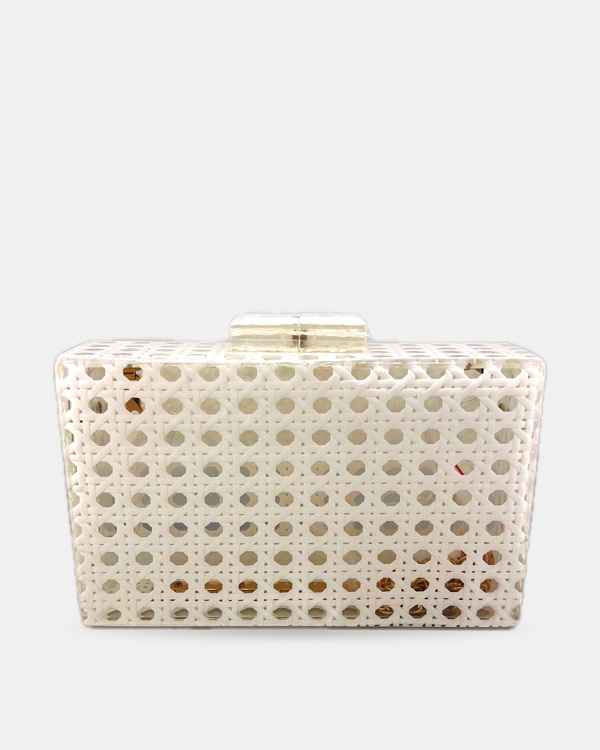 Izoa Juniper Cane Acrylic Clutch in White – front view