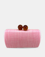 Izoa Margaux Woven Clutch in Pink – front view