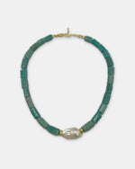 Izoa Marguerite Baroque Pearl Gemstone Necklace in Green Amazonite – front view