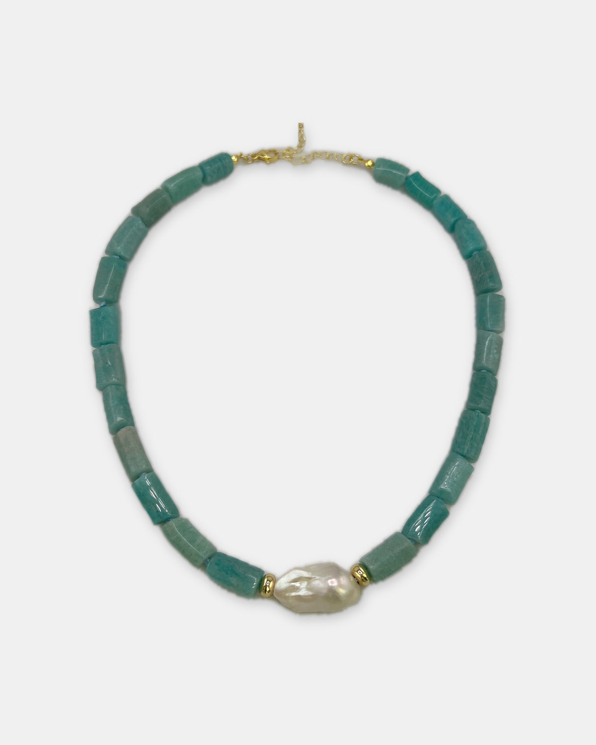 Izoa Marguerite Baroque Pearl Gemstone Necklace in Green Amazonite – front view