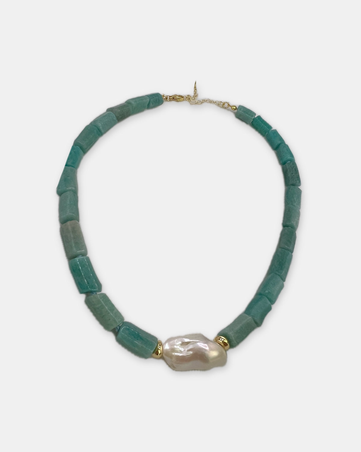 Izoa Marguerite Baroque Pearl Gemstone Necklace in Green Amazonite – alternate view