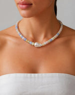 Izoa Marguerite Baroque Pearl Gemstone Necklace in Pastel – worn by a model