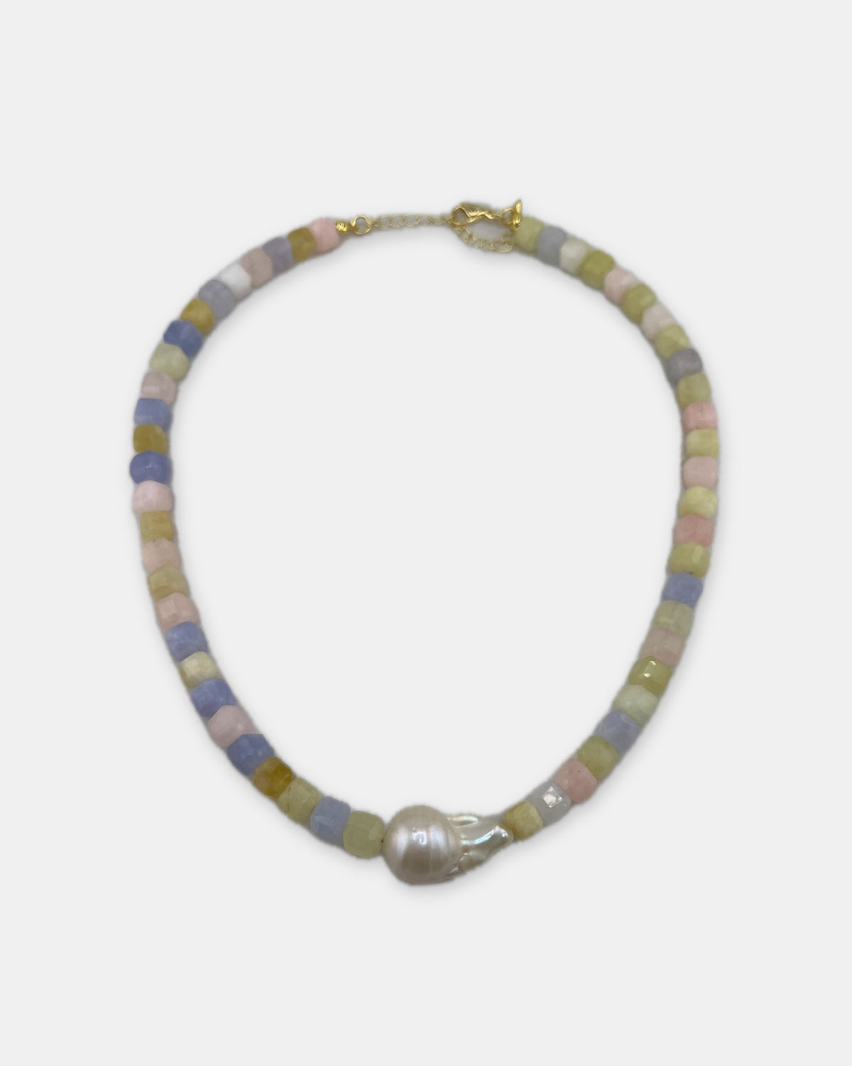 Izoa Marguerite Baroque Pearl Gemstone Necklace in Pastel – front view