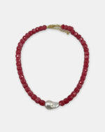 Izoa Marguerite Baroque Pearl Gemstone Necklace in Red – front view