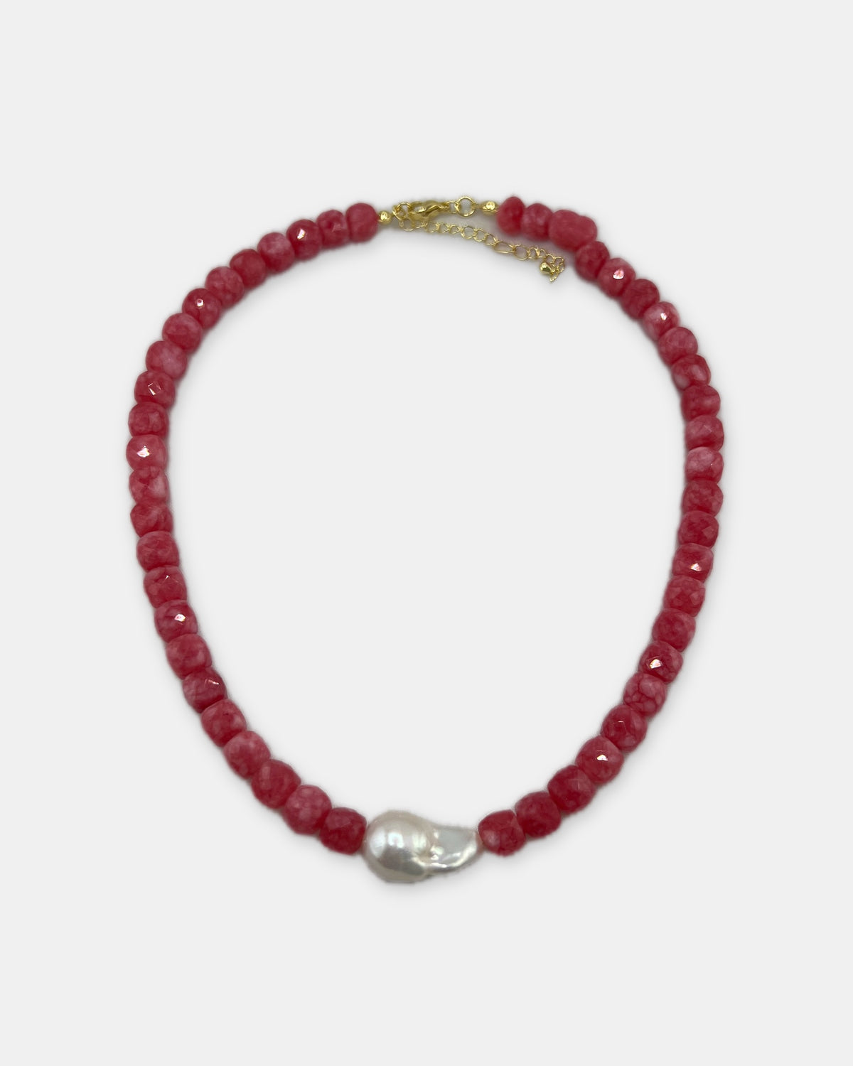 Izoa Marguerite Baroque Pearl Gemstone Necklace in Red – front view