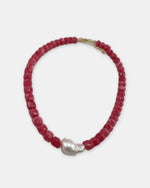 Izoa Marguerite Baroque Pearl Gemstone Necklace in Red – alternate view