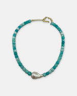 Izoa Marguerite Baroque Pearl Gemstone Necklace in Turquoise Amazonite – front view