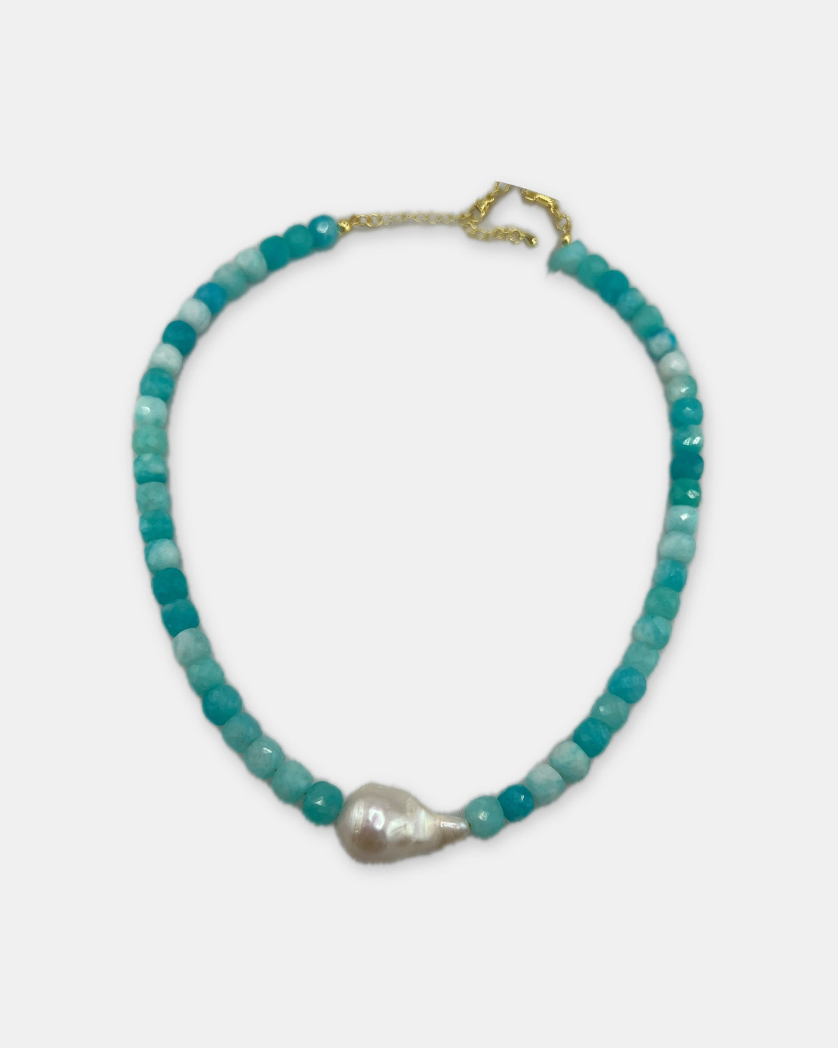 Izoa Marguerite Baroque Pearl Gemstone Necklace in Turquoise Amazonite – front view