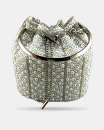 Izoa Perla Pearl Bucket Bag in White – front view