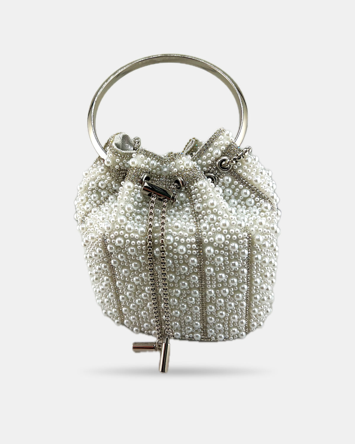 Izoa Perla Pearl Bucket Bag in White – alternate view