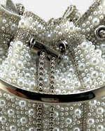 Izoa Perla Pearl Bucket Bag in White – close-up detail