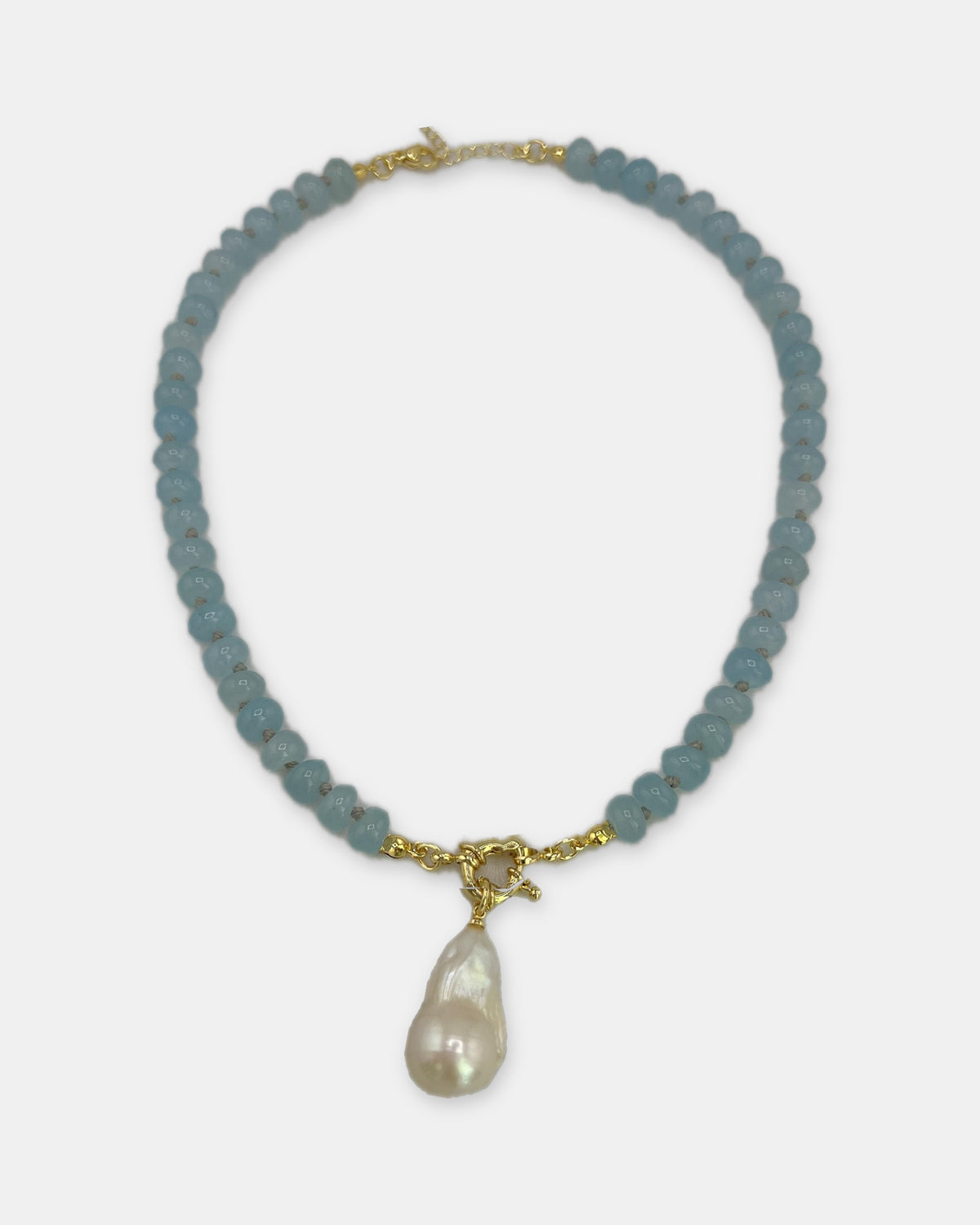 Izoa Philippa Baroque Pearl Drop Necklace in Blue – front view