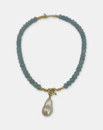 Izoa Philippa Baroque Pearl Drop Necklace in Blue – alternate view