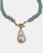 Izoa Philippa Baroque Pearl Drop Necklace in Blue – close-up detail