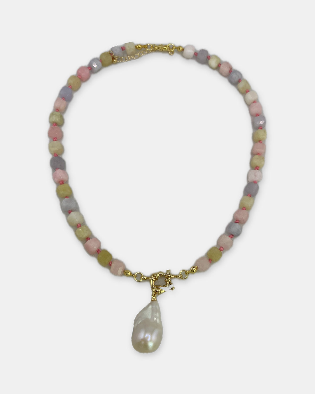 Izoa Philippa Baroque Pearl Drop Necklace in Pastel – front view