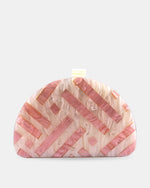 Izoa Rosalind Half Moon Clutch in Pink – front view