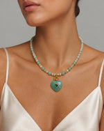 Izoa Rosamund Gemstone Heart Necklace in Amazonite – worn by a model