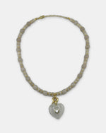 Izoa Rosamund Gemstone Heart Necklace in Clear Quartz – front view