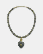 Izoa Rosamund Gemstone Heart Necklace in Labradorite – front view