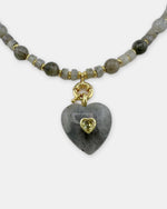 Izoa Rosamund Gemstone Heart Necklace in Labradorite – close-up detail