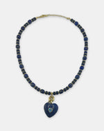 Izoa Rosamund Gemstone Heart Necklace in Lapis Lazuli – front view