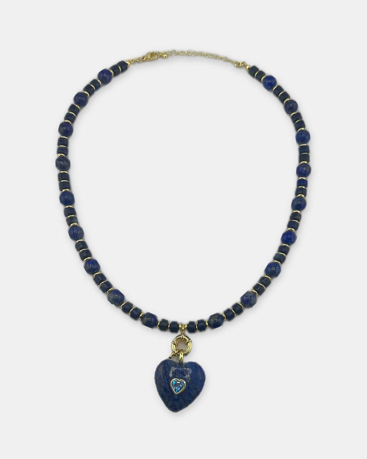 Izoa Rosamund Gemstone Heart Necklace in Lapis Lazuli – front view