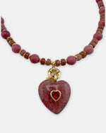 Izoa Rosamund Gemstone Heart Necklace in Pink – close-up detail