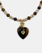 Izoa Rosamund Gemstone Heart Necklace in Tiger's Eye – close-up detail