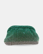 Izoa Seraphina Crystal Mesh Clutch in Emerald – front view