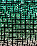 Izoa Seraphina Crystal Mesh Clutch in Emerald – close-up detail