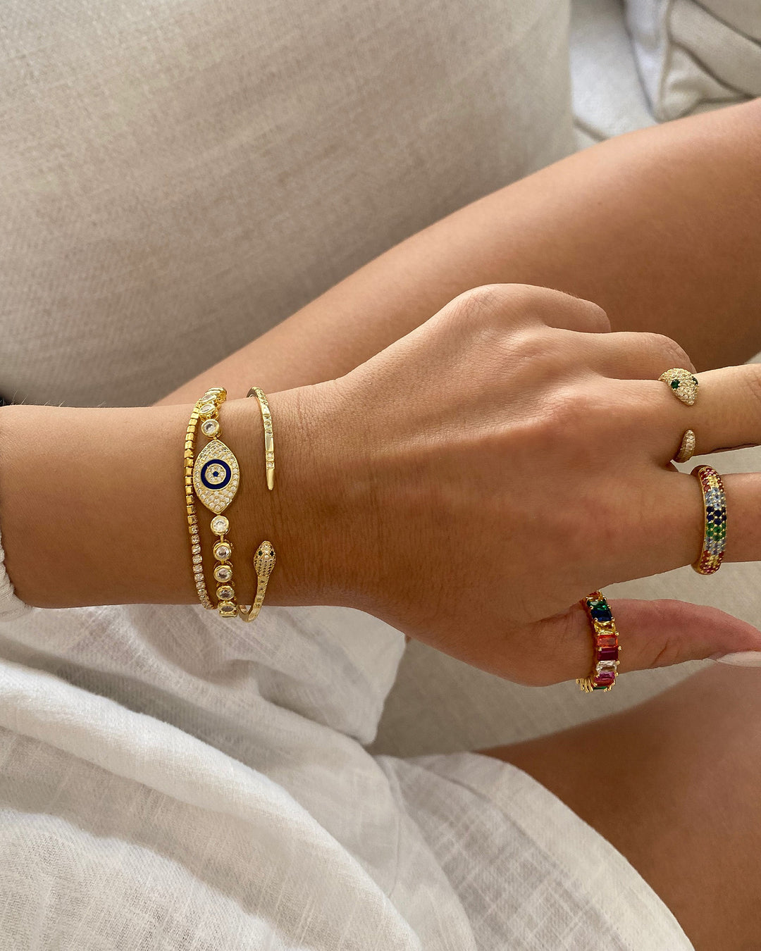 Izoa Green Eye embellished Cuff Gold