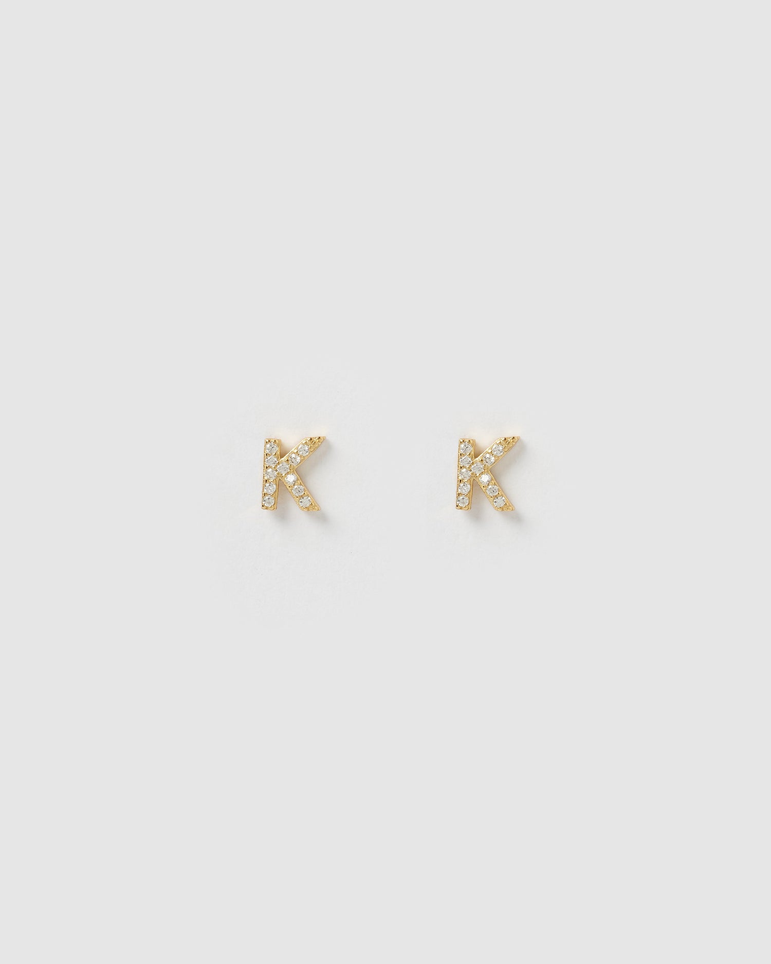 Izoa Alphabet Mini Letter K Stud Earrings Gold