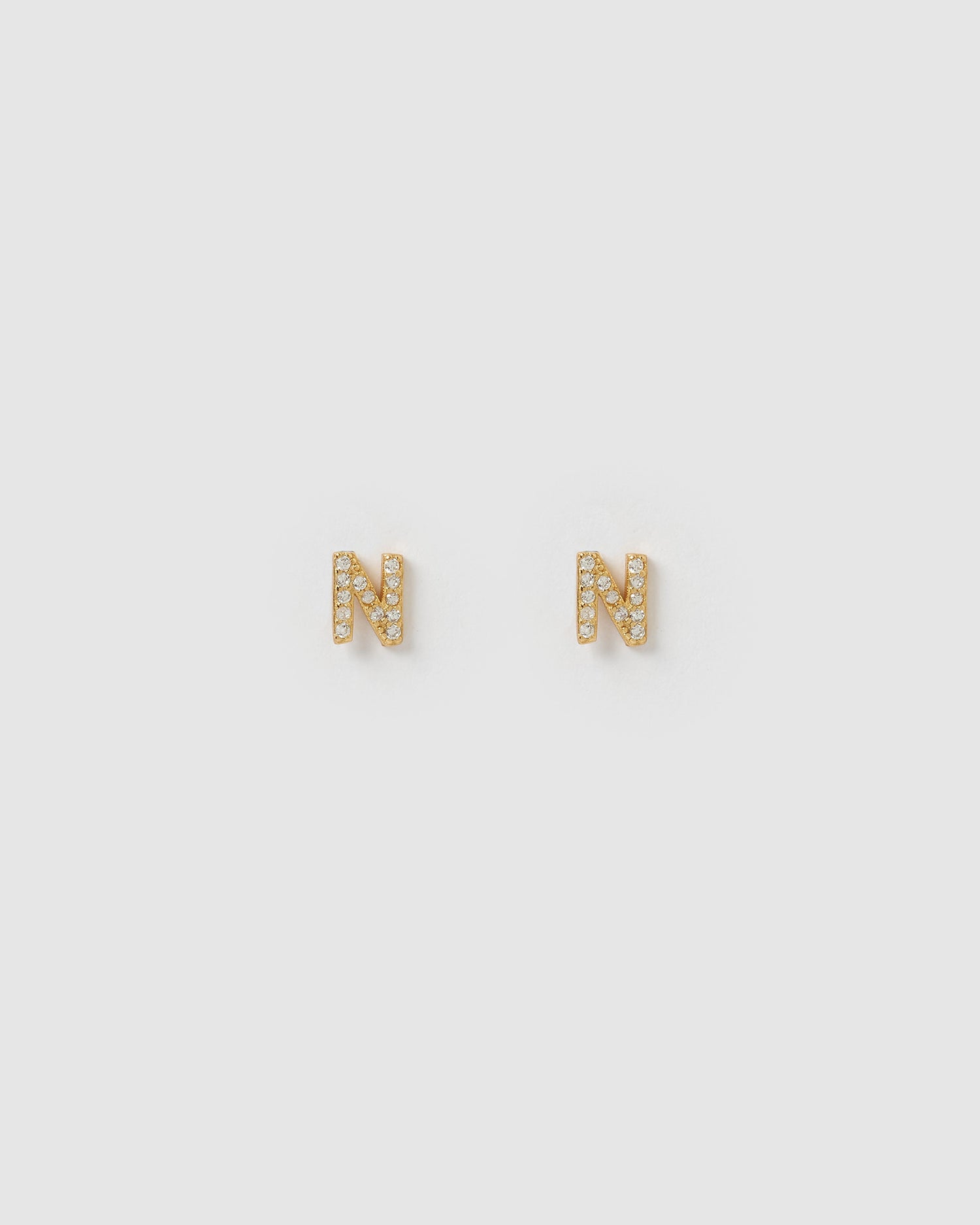 Izoa Alphabet Mini Letter N Stud Earrings Gold
