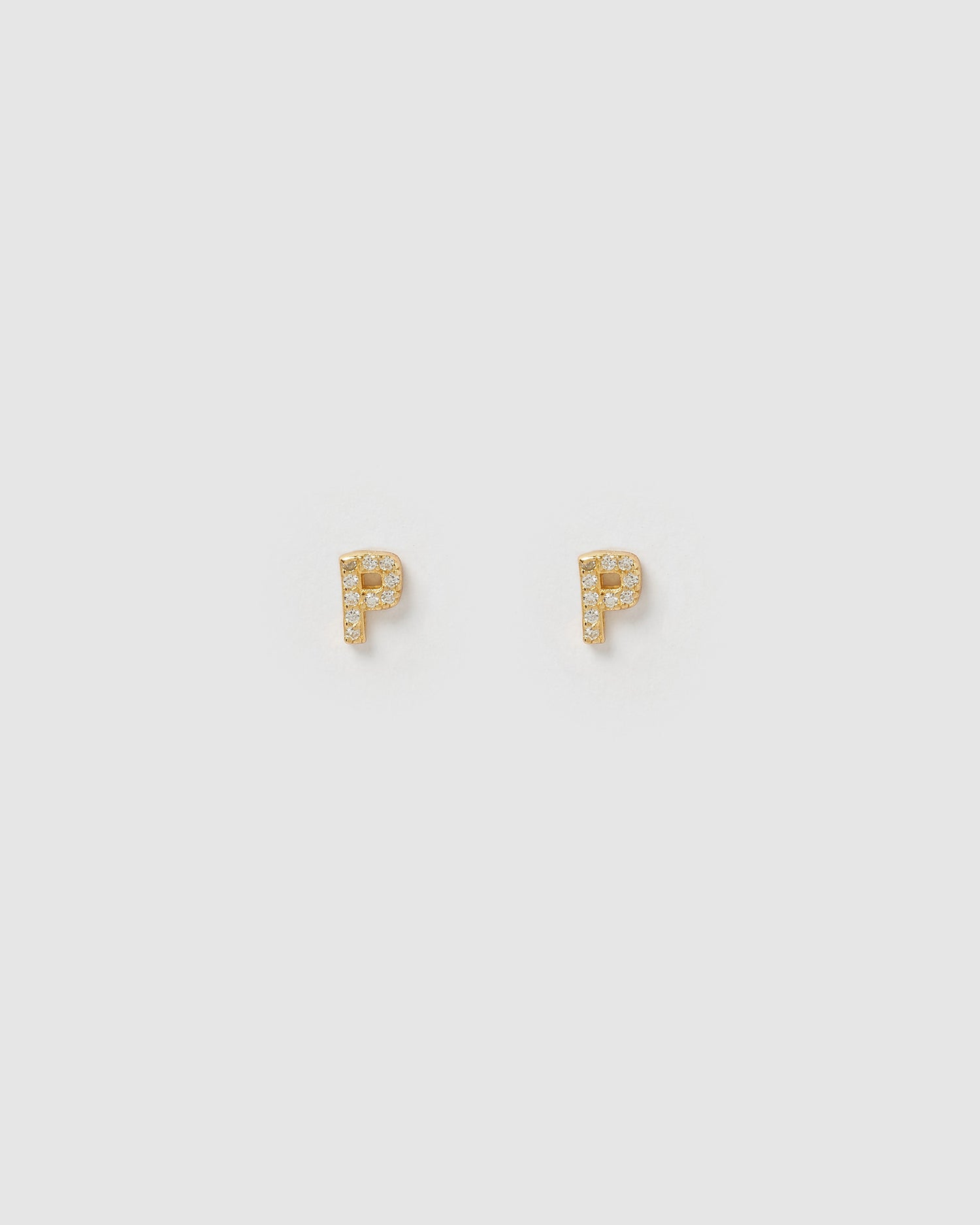 Izoa Alphabet Mini Letter P Stud Earrings Gold