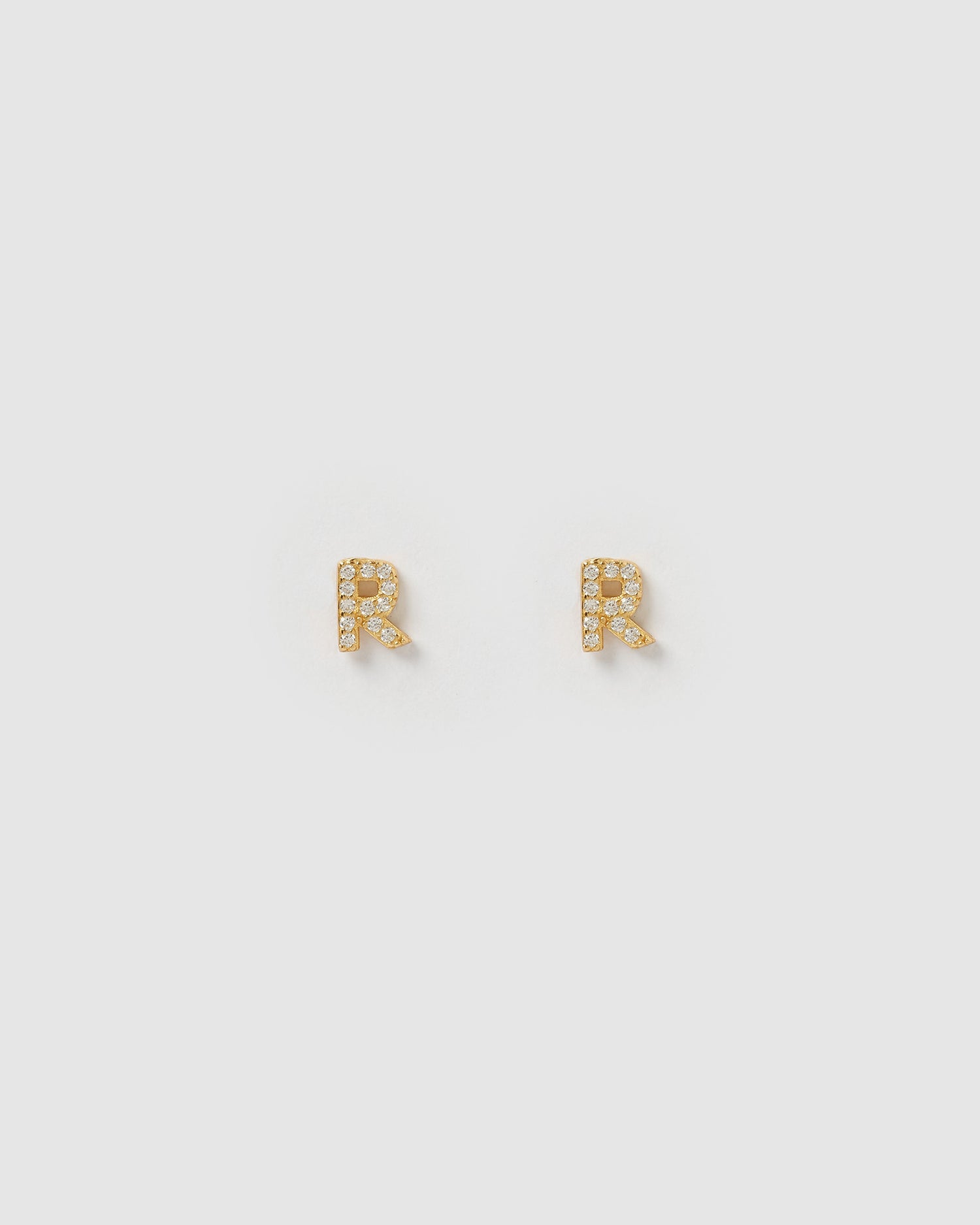 Izoa Alphabet Mini Letter R Stud Earrings Gold