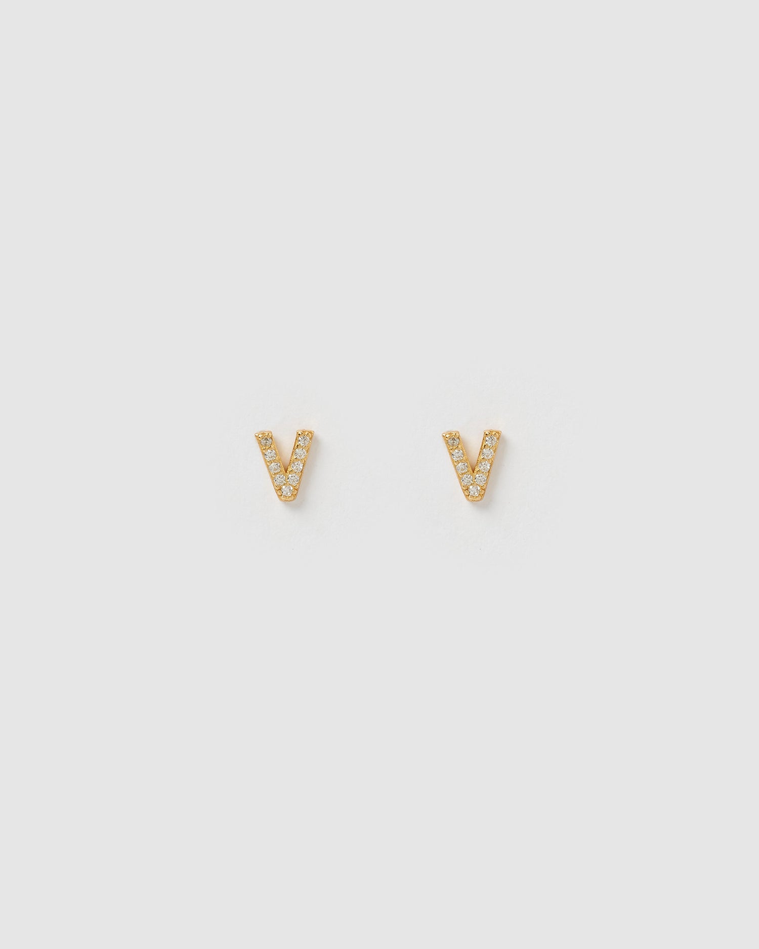 Izoa Alphabet Mini Letter V Stud Earrings Gold