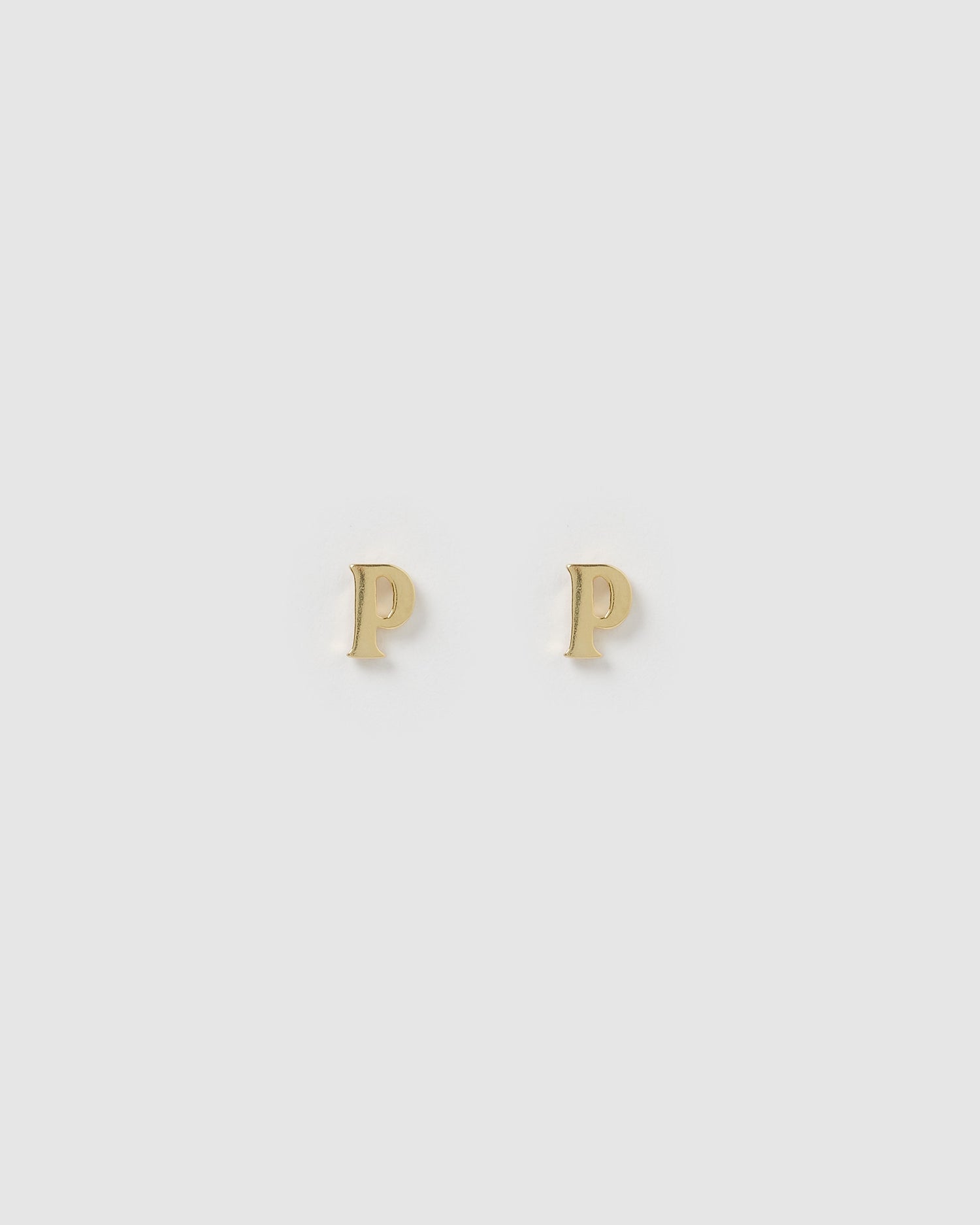 Izoa Little Letter P Stud Earrings Gold
