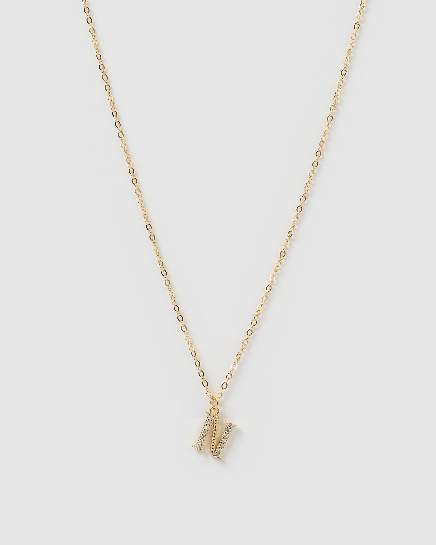 Izoa Crystal Letter N Necklace Gold