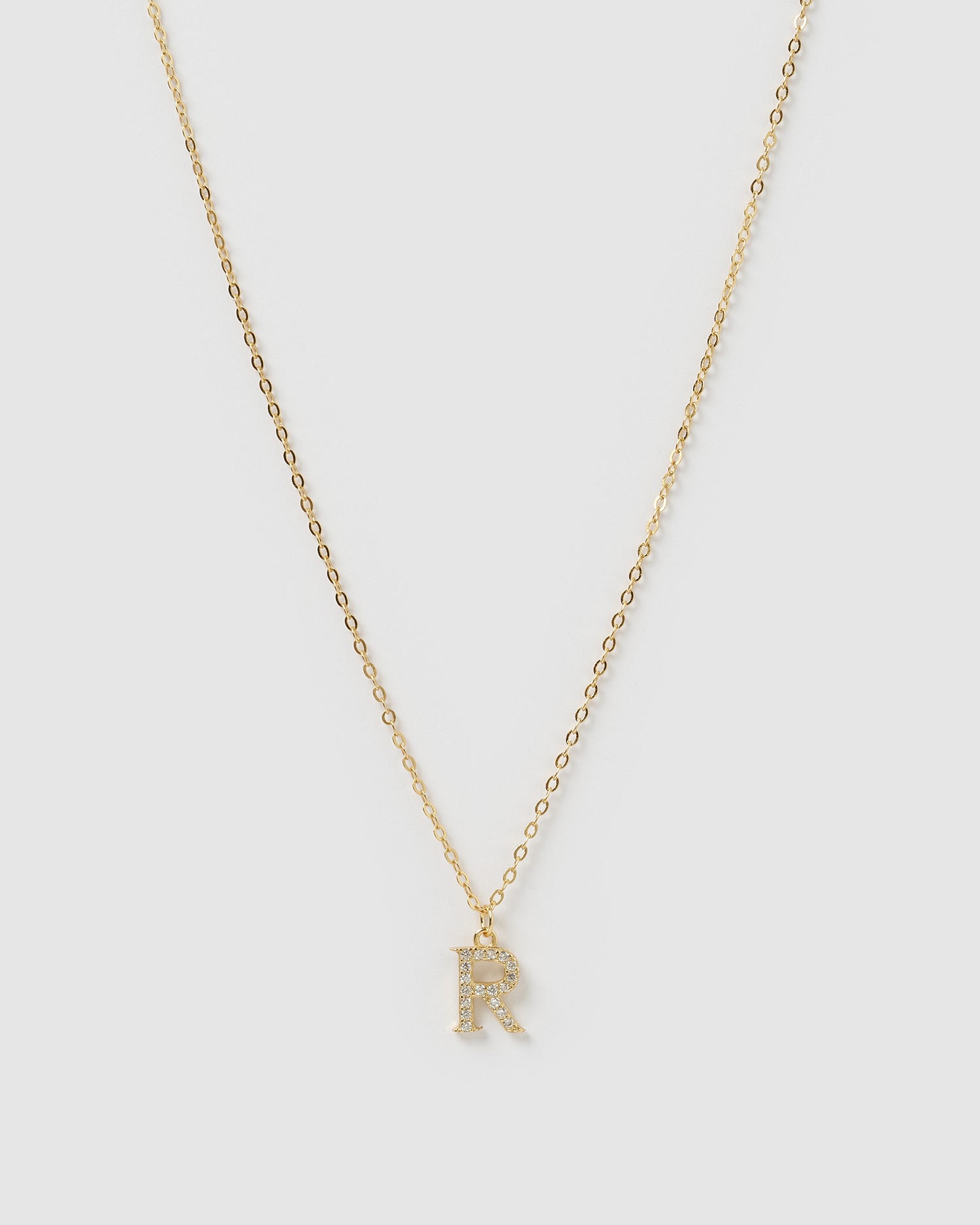 Izoa Crystal Letter R Necklace Gold
