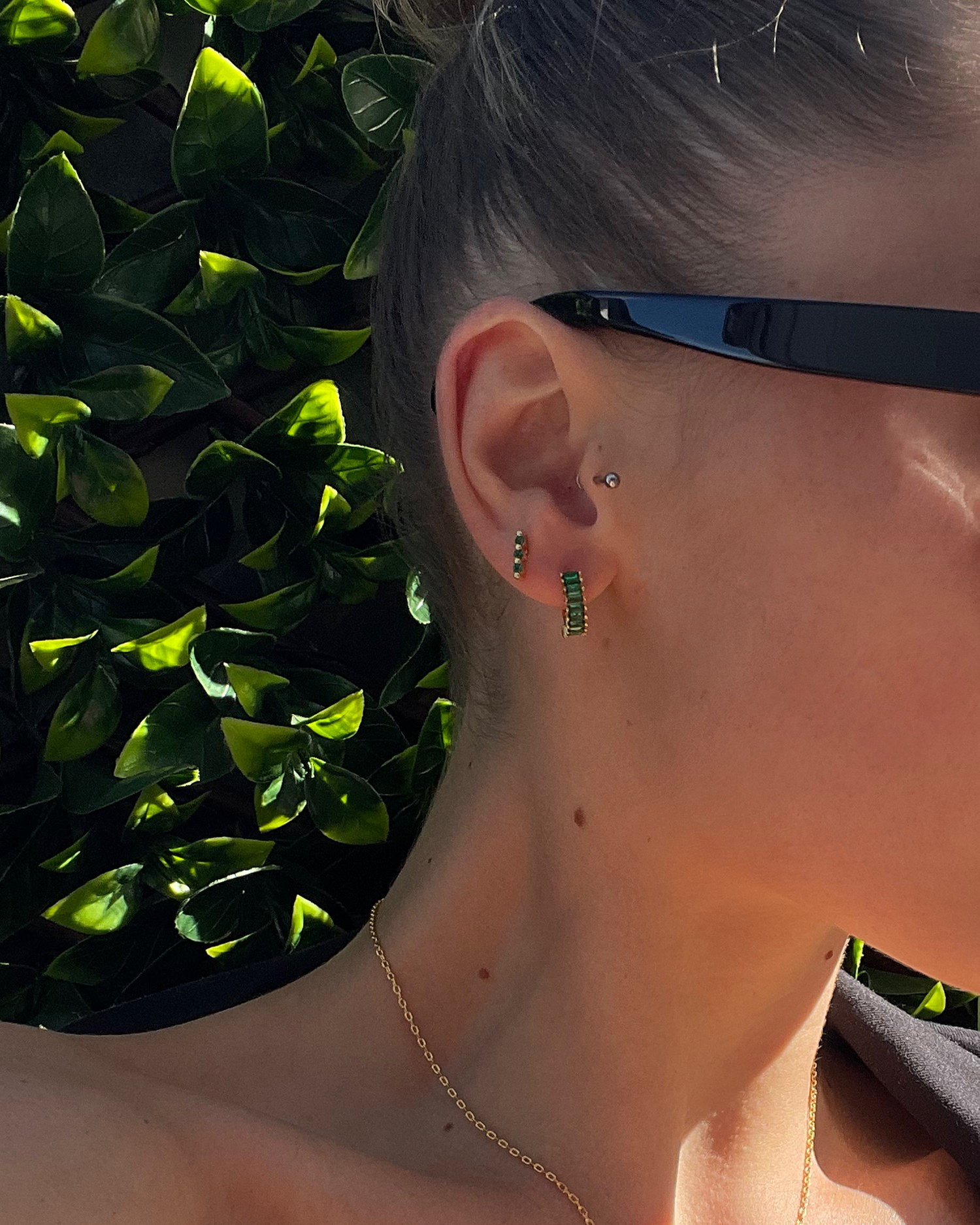 Izoa Celine Huggie Earrings Gold Green