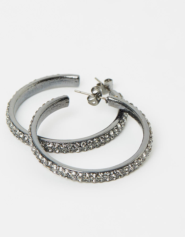 Izoa Glitter Hoop Earrings Gunmetal