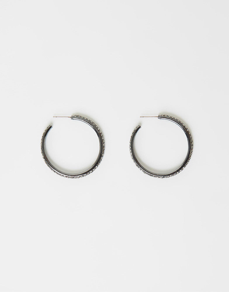 Izoa Glitter Hoop Earrings Gunmetal