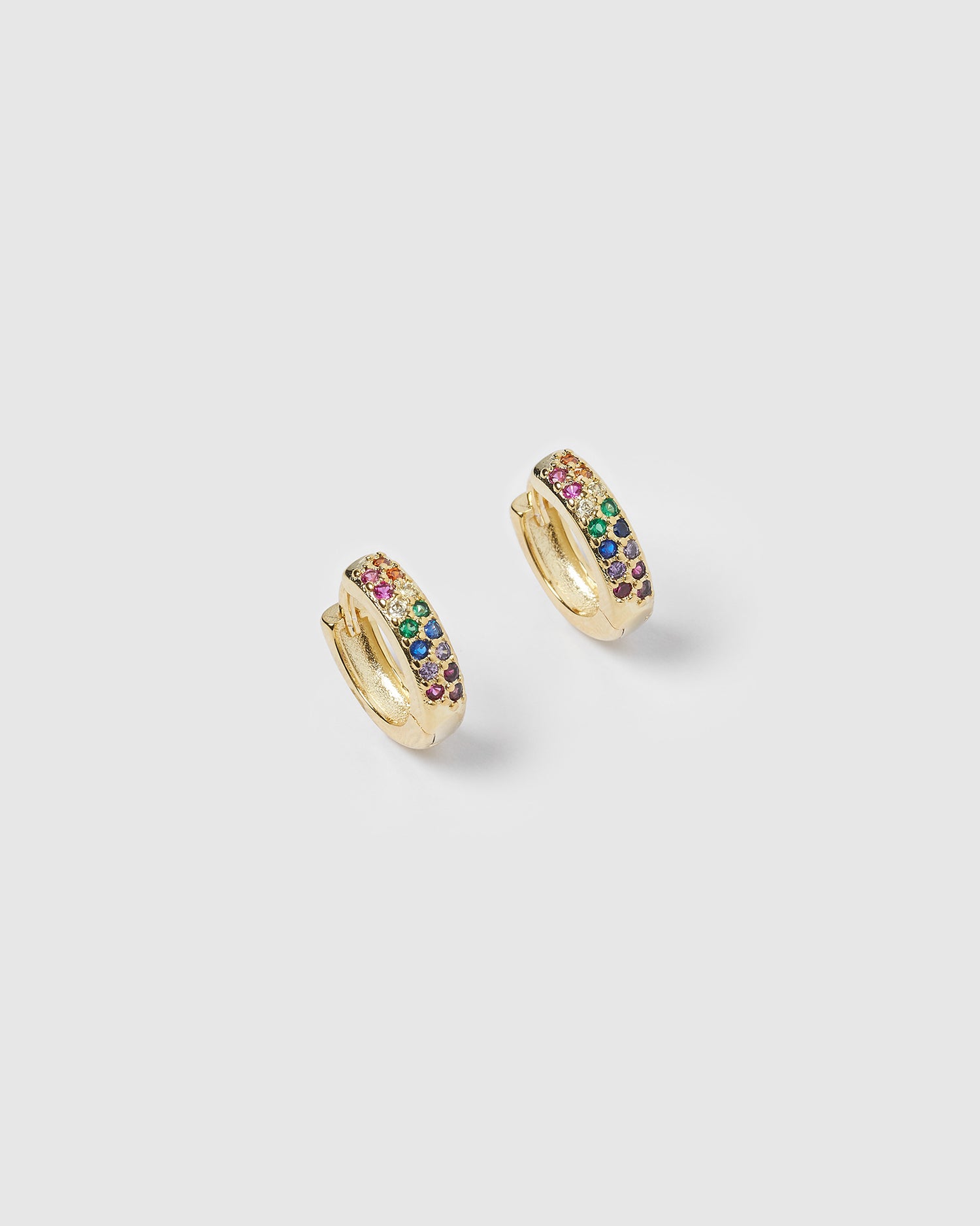 Izoa Rainbow Huggie Earrings Gold Multi
