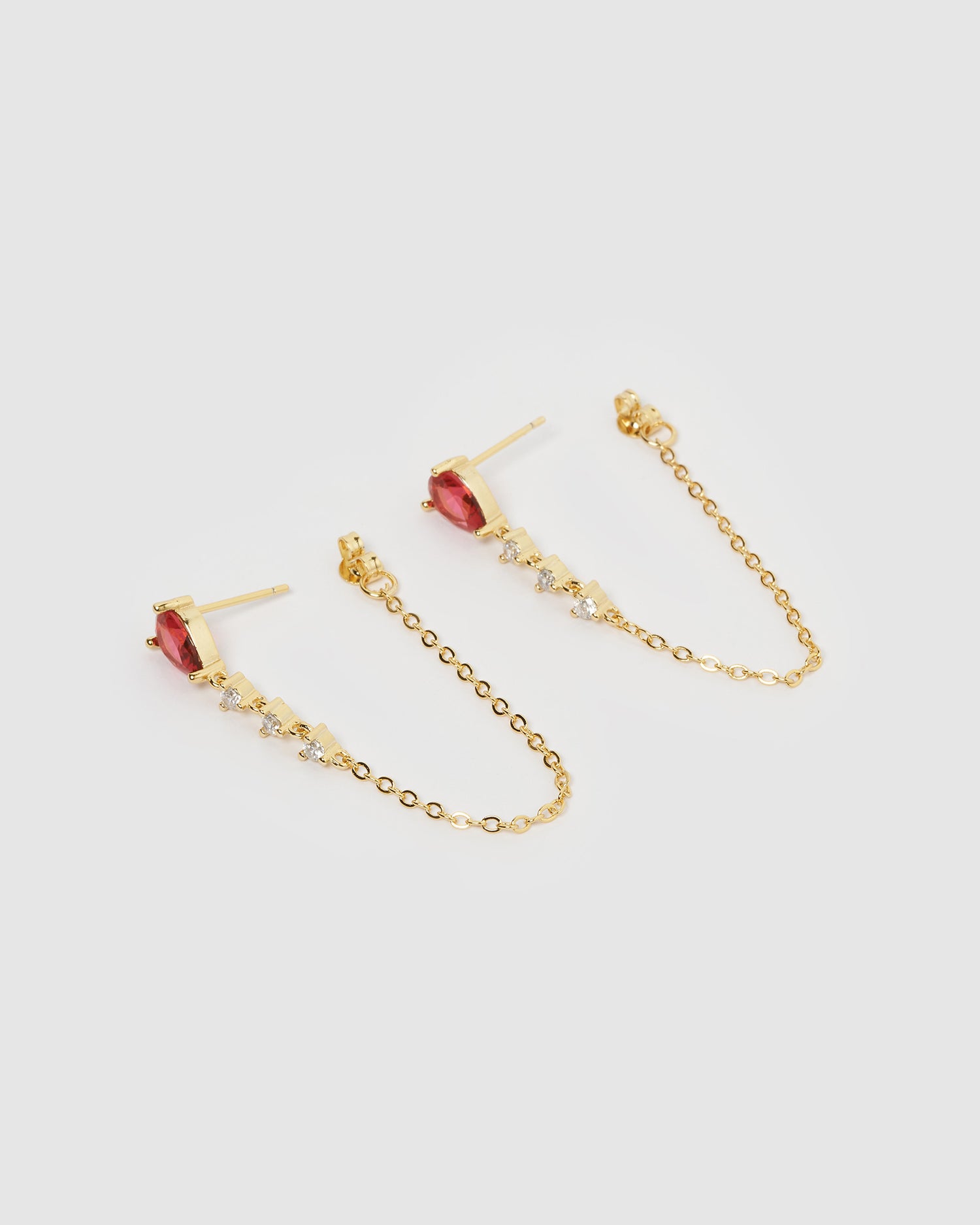 Izoa Lara Drop Stud Earrings Gold Red
