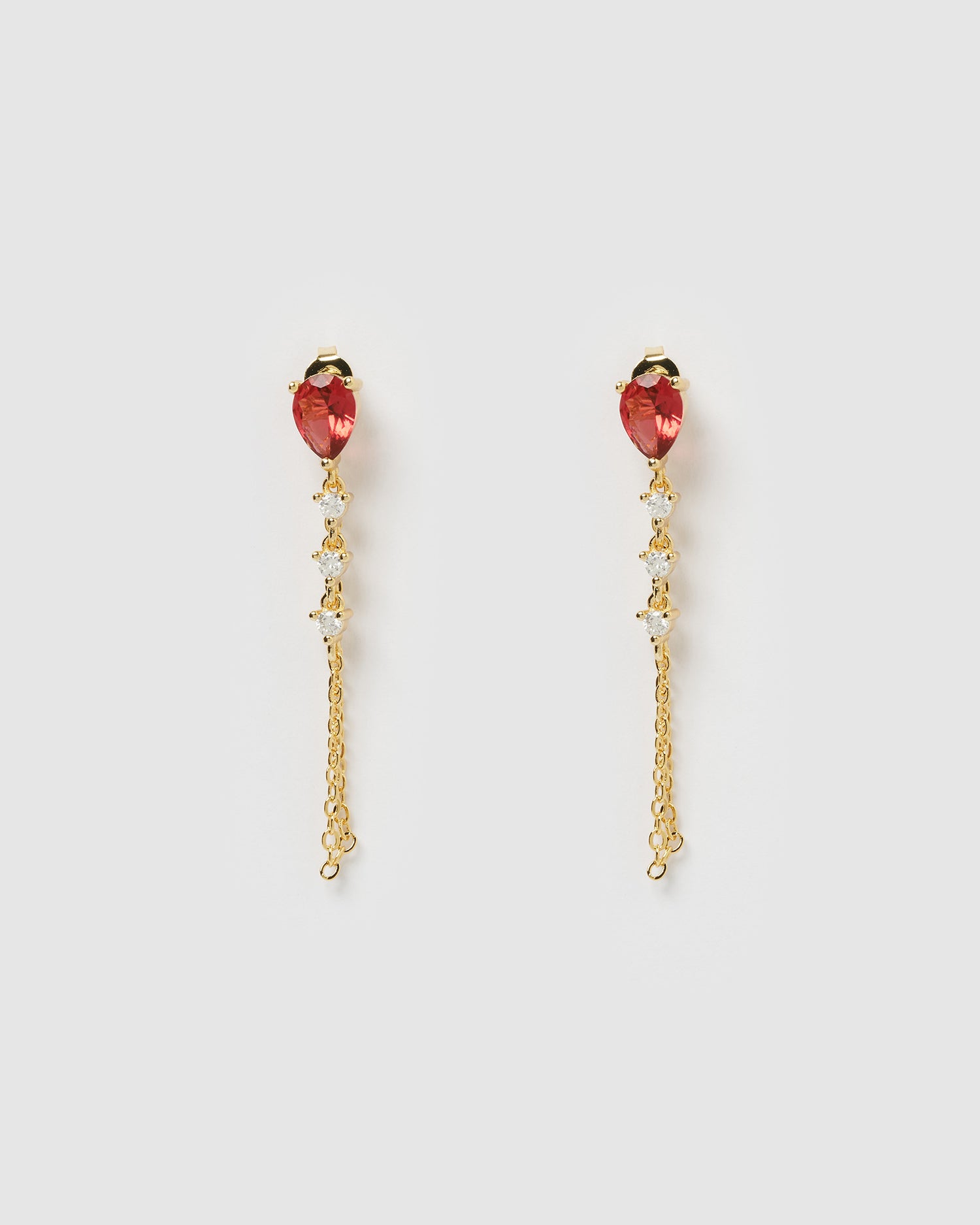 Izoa Lara Drop Stud Earrings Gold Red