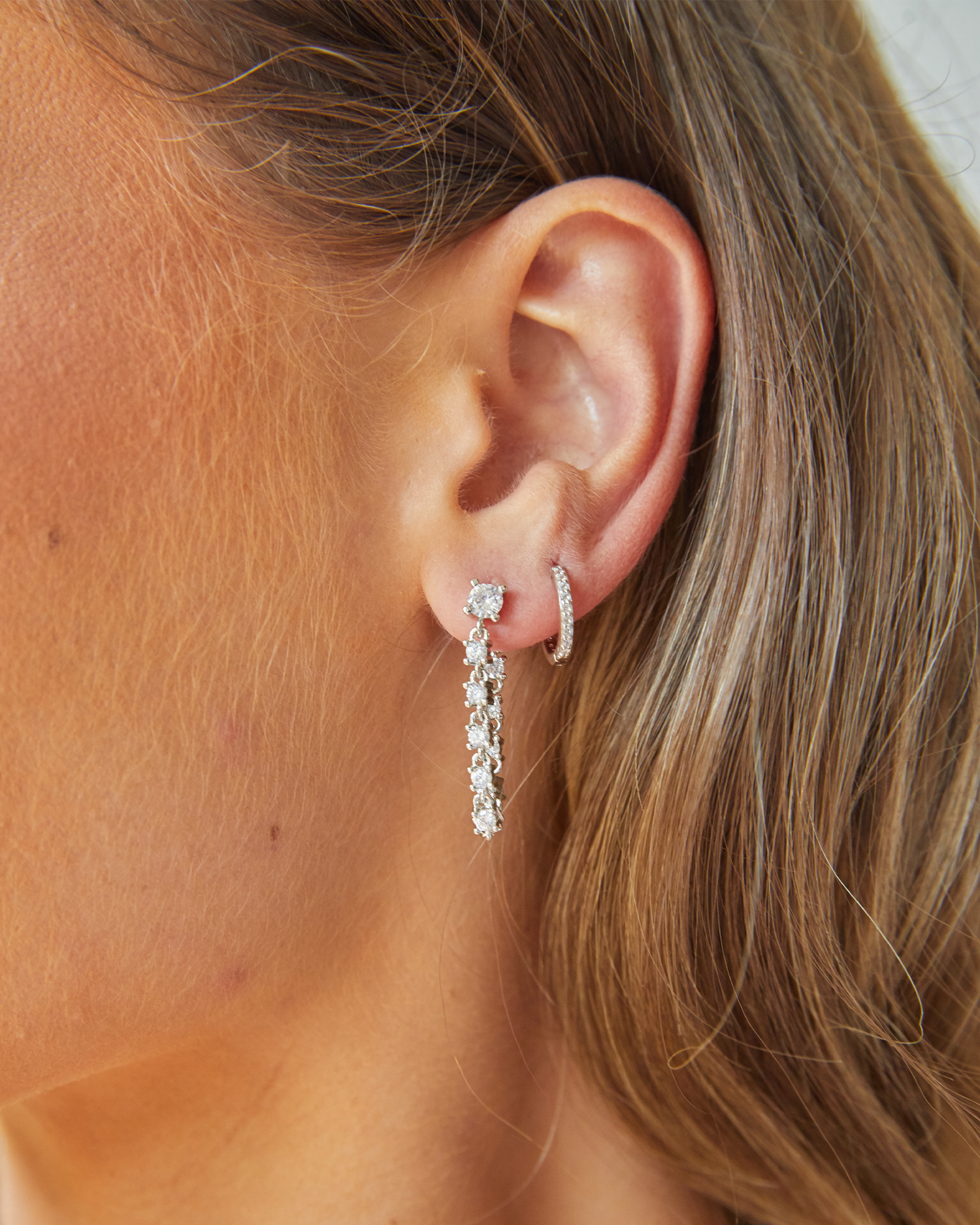Izoa Alicia Drop Stud Earrings Silver